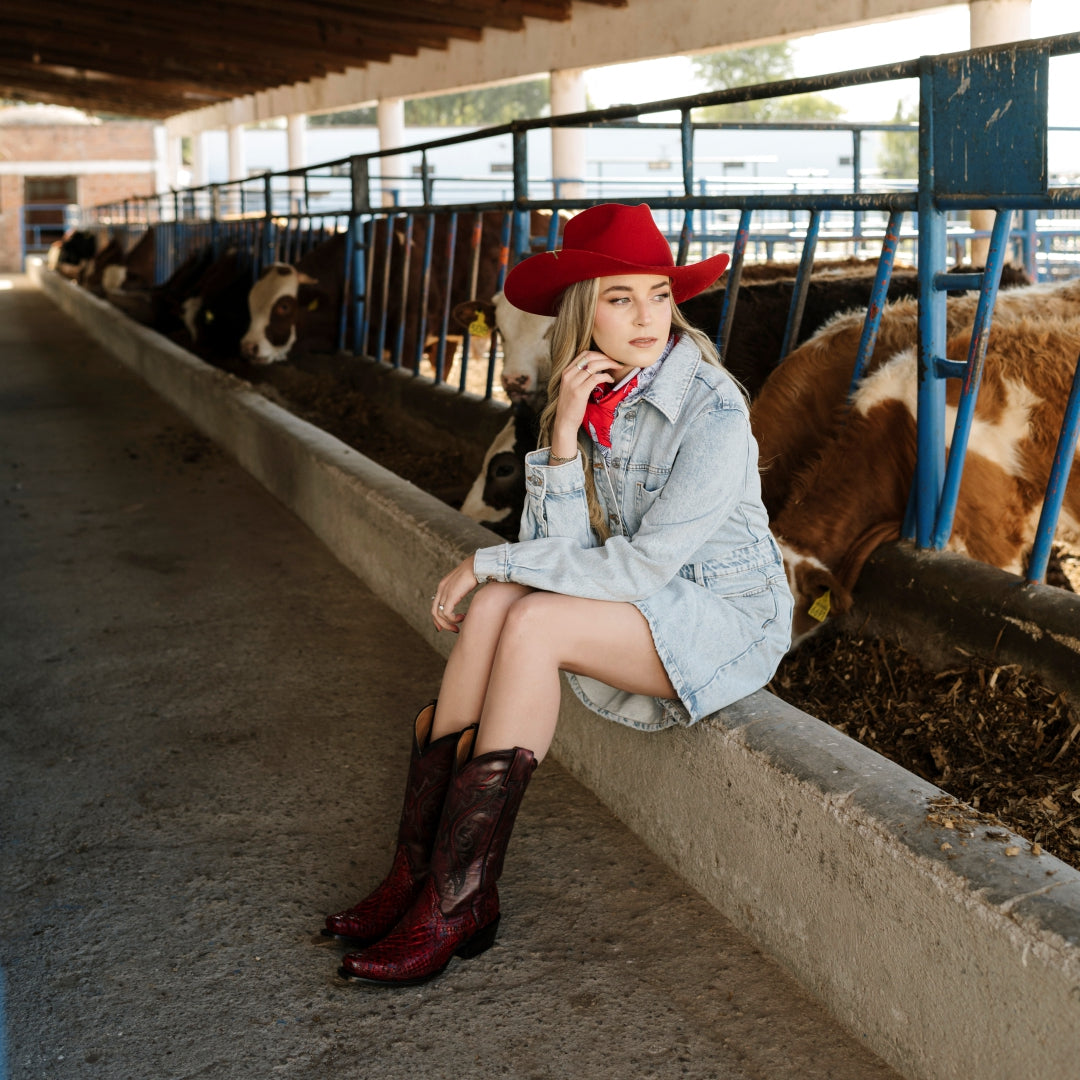 6150 BOTA VAQUERA ROMBOS PYTHON ROJO