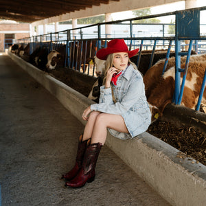 6150 BOTA VAQUERA ROMBOS PYTHON ROJO