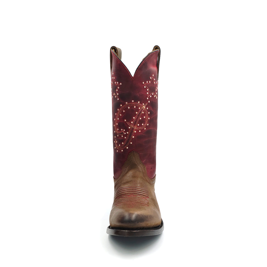 6310 BOTA VAQUERA LADY OV VAQUERO TAUPE/ROJO